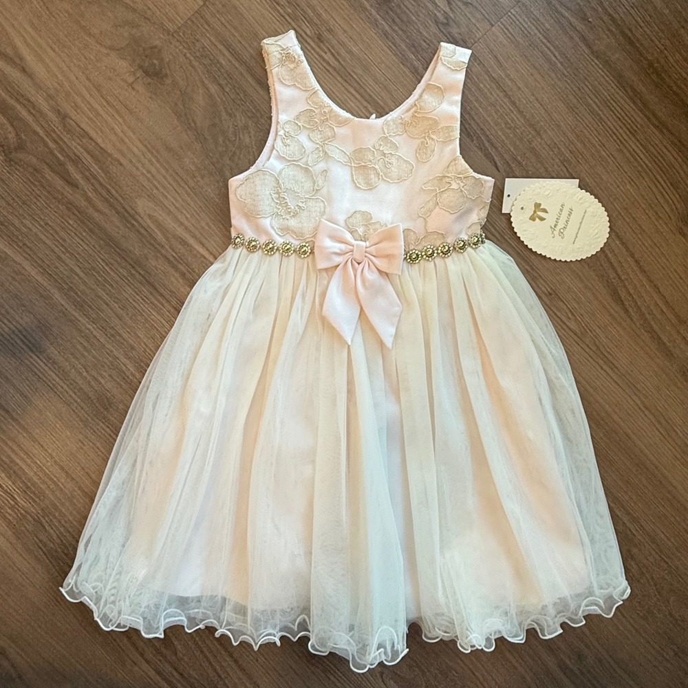 American Princess Girls Goldblush Floral Tulle Party Dress A27689 4T NWT